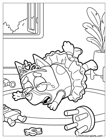 Muffin Dressed as a Ballerina Throwing a Tantrum Bluey Coloring Page