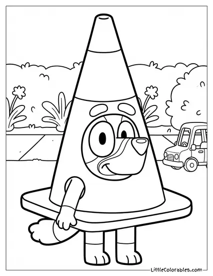 Muffin Dressed as a Traffic Cone Bluey Coloring Page