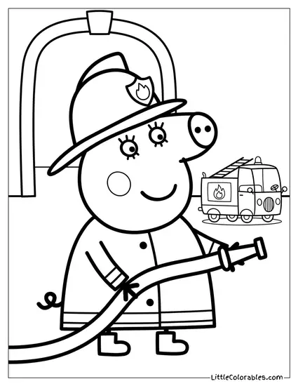 Mummy Pig Dressed as a Firefighter Coloring Page