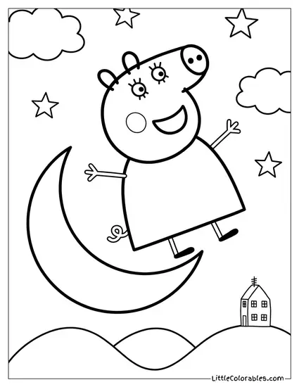 Mummy Pig Jumping Over the Moon Coloring Page
