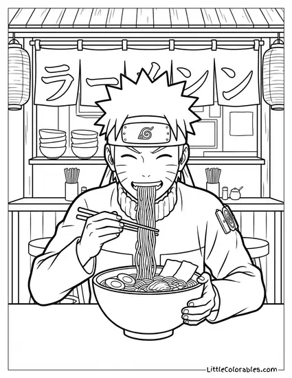 Naruto Uzumaki Eating Ramen Coloring Page