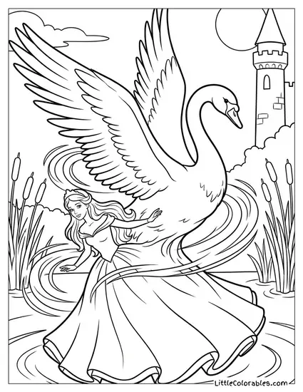 Odette the Swan Princess Transforming Coloring Page