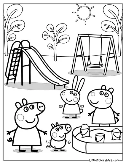 Peppa and Friends Playing in the Playground Coloring Page