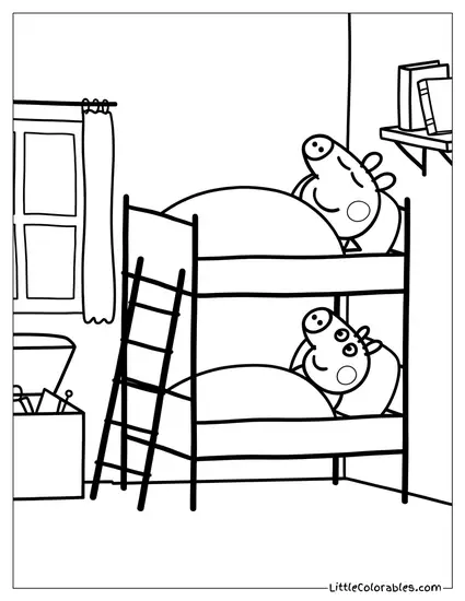 Peppa and George Sleeping in Bunk Beds Coloring Page