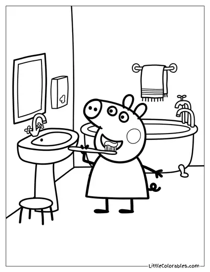 Peppa Brushing Her Teeth Coloring Page