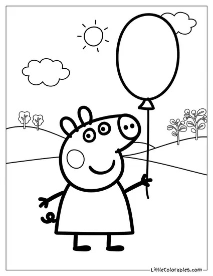 Peppa Holding a Balloon Coloring Page