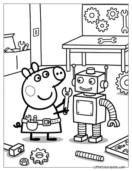 Peppa Pig Building a Robot Coloring Page