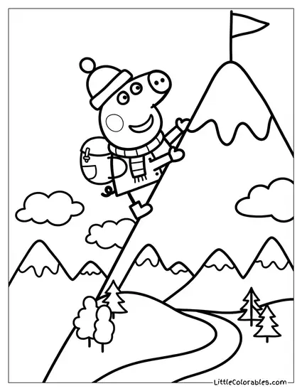 Peppa Pig Climbing Mount Everest Coloring Page