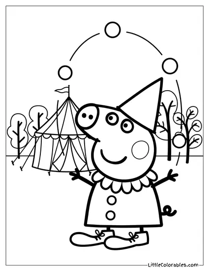Peppa Pig Dressed as a Clown Juggling Balls Coloring Page