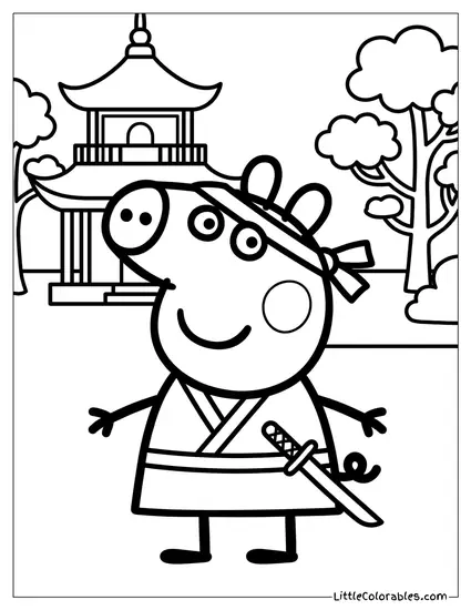 Peppa Pig Dressed as a Ninja Coloring Page