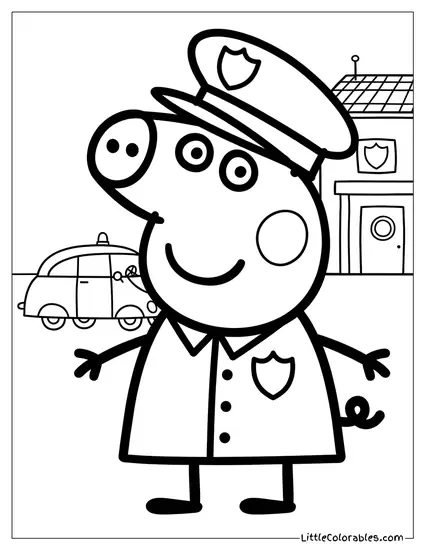 Peppa Pig Dressed as a Police Officer Coloring Page