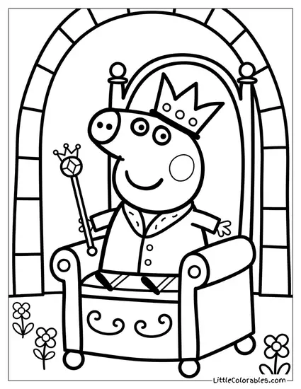 Peppa Pig Dressed as a Queen Sitting on a Throne Coloring Page