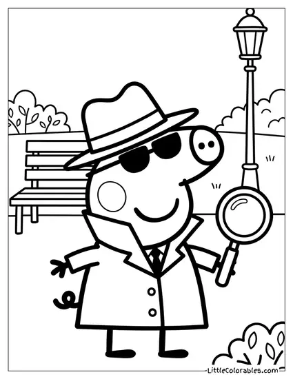 Peppa Pig Dressed as a Secret Agent Spy Coloring Page