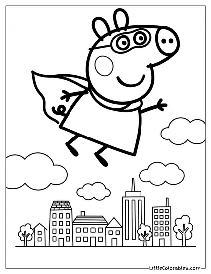 Peppa Pig Dressed as a Superhero Flying Coloring Page