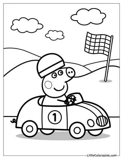 Peppa Pig Driving a Race Car Coloring Page
