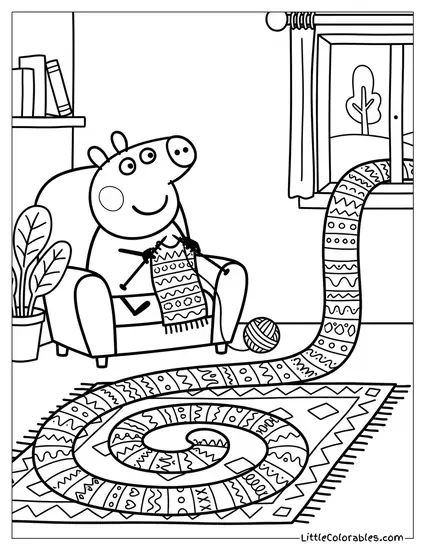 Peppa Pig Knitting a Very Long Scarf Coloring Page