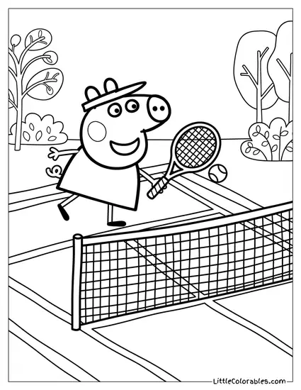 Peppa Pig Playing Tennis Like a Pro Coloring Page
