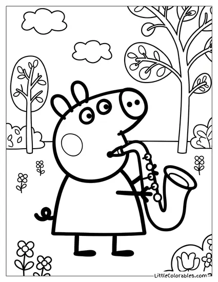 Peppa Pig Playing the Saxophone Coloring Page