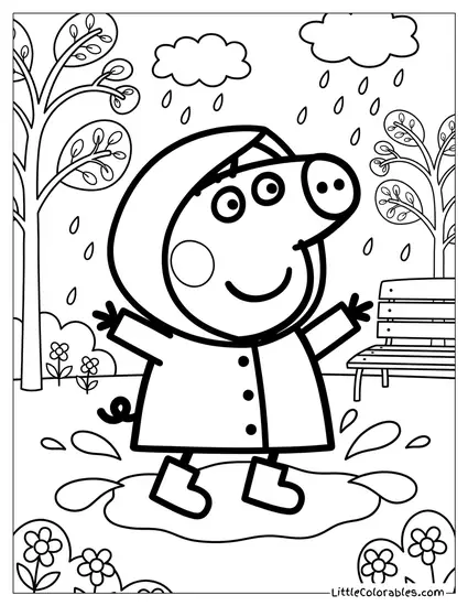 Peppa Pig Wearing Her Raincoat and Boots Coloring Page