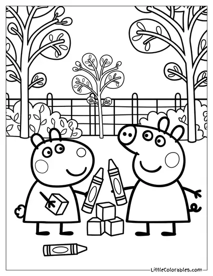 Peppa Playing with Suzy Sheep Coloring Page