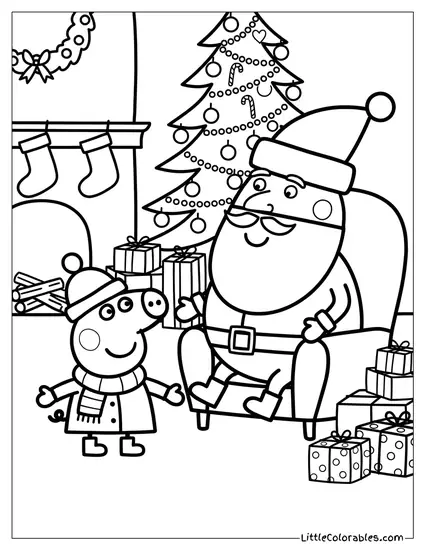Peppa Visiting Santa's Grotto Coloring Page