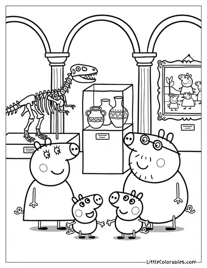 Peppa Visiting the Museum Coloring Page