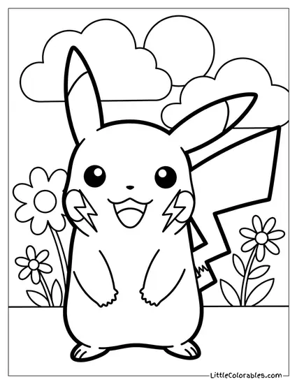 Pikachu Smiling with Lightning Cheeks Coloring Page