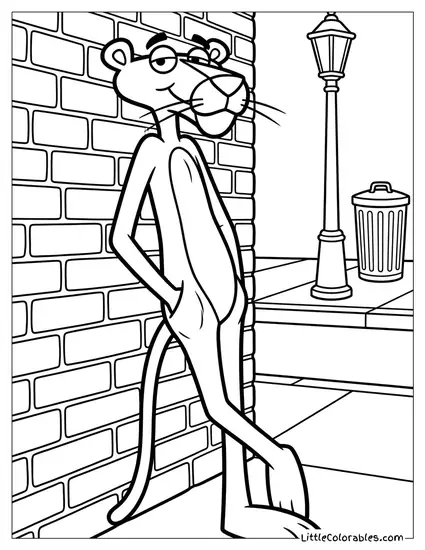 Pink Panther Leaning on a Wall Coloring Page