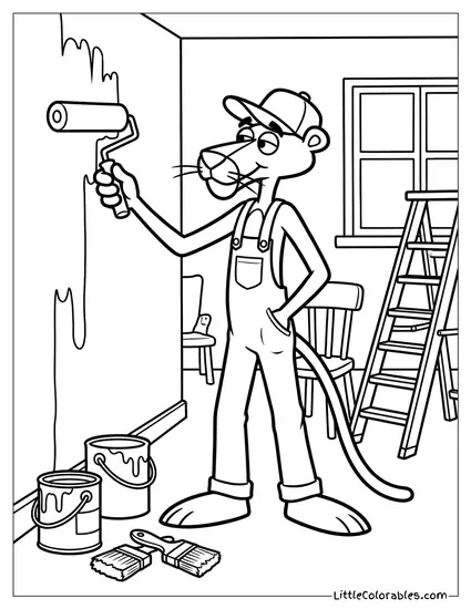 Pink Panther Painting a Room Pink Coloring Page