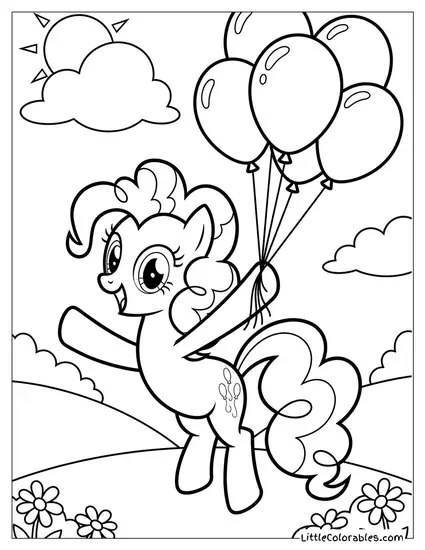 Pinkie Pie Jumping with Balloons My Little Pony Coloring Page