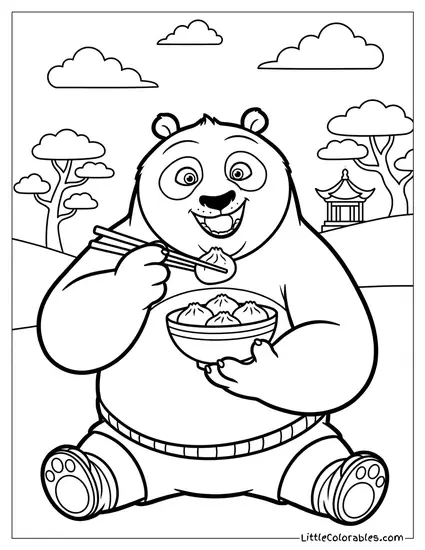 Po from Kung Fu Panda Eating Dumplings Coloring Page