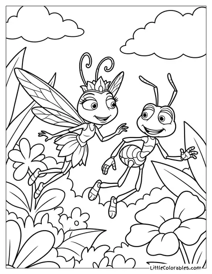 Princess Atta Flying with Flik Coloring Page