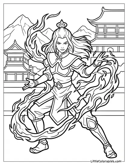 Princess Azula Bending Blue Fire Coloring Page