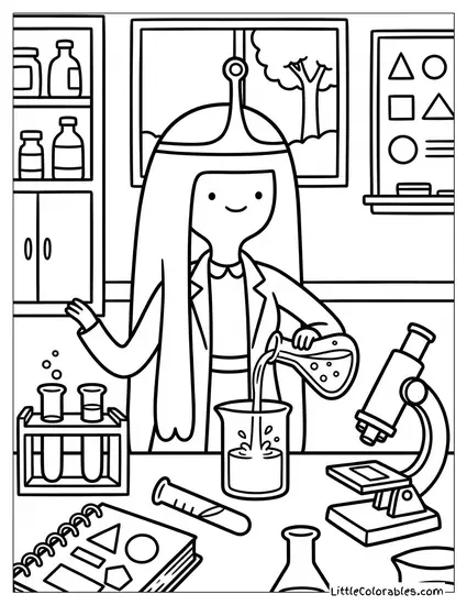 Princess Bubblegum Doing Science Experiments Coloring Page