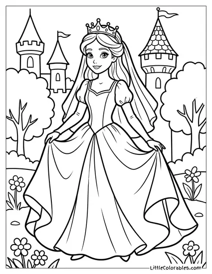 Princess Buttercup Wearing Her Wedding Dress Coloring Page