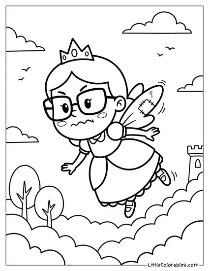 Princess Dot Trying to Fly Coloring Page