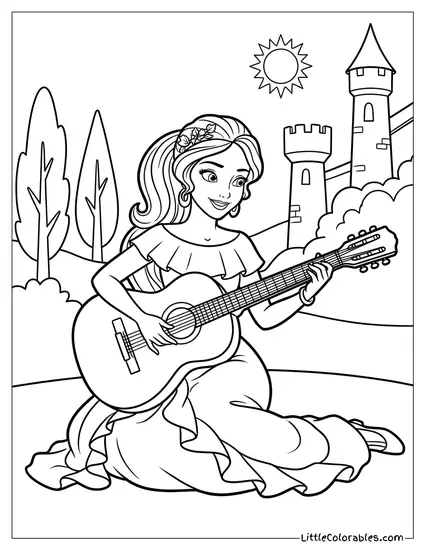 Princess Elena of Avalor Playing Guitar Coloring Page