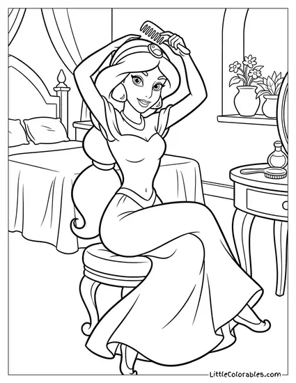 Princess Jasmine Fixing Her Hair Coloring Page