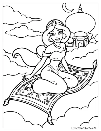 Princess Jasmine Flying on the Magic Carpet Coloring Page