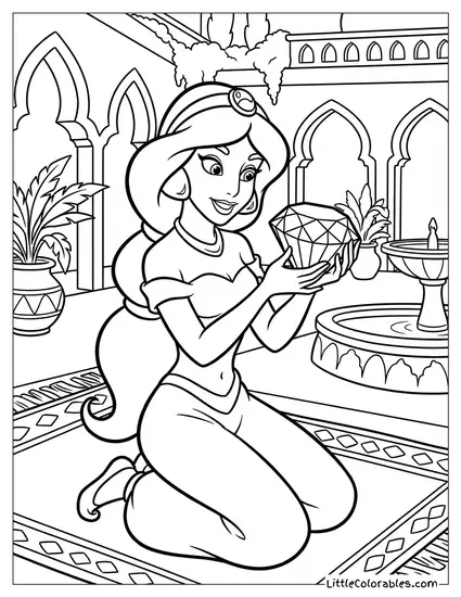 Princess Jasmine Holding a Jewel Coloring Page