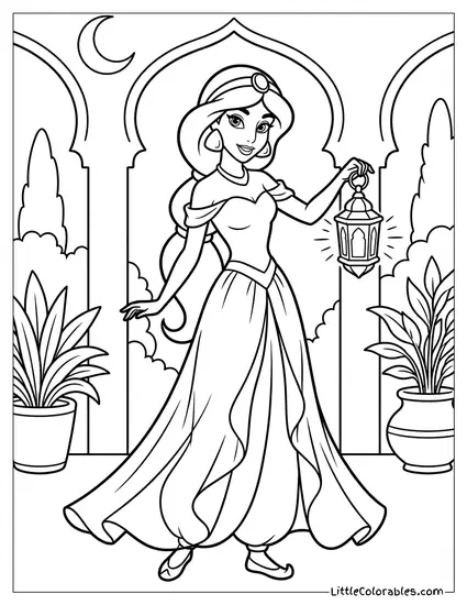 Princess Jasmine Holding a Lantern Coloring Page