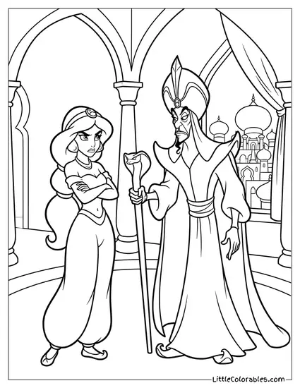 Princess Jasmine Looking Angry at Jafar Coloring Page