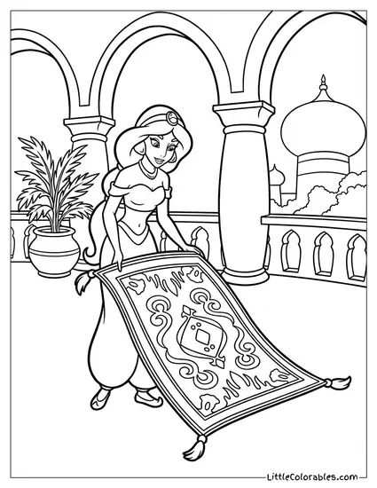 Princess Jasmine Looking at the Magic Carpet Coloring Page