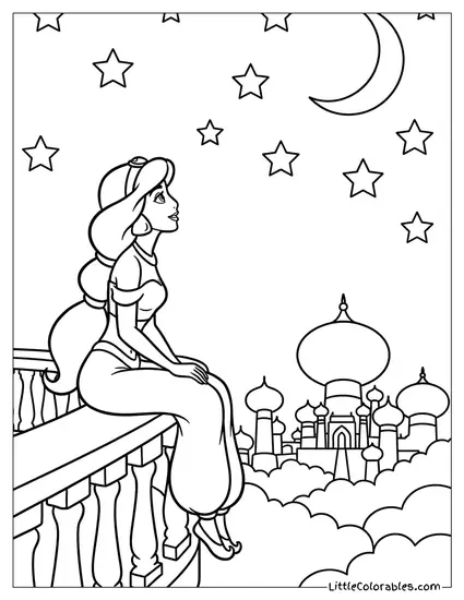 Princess Jasmine Looking at the Stars Coloring Page