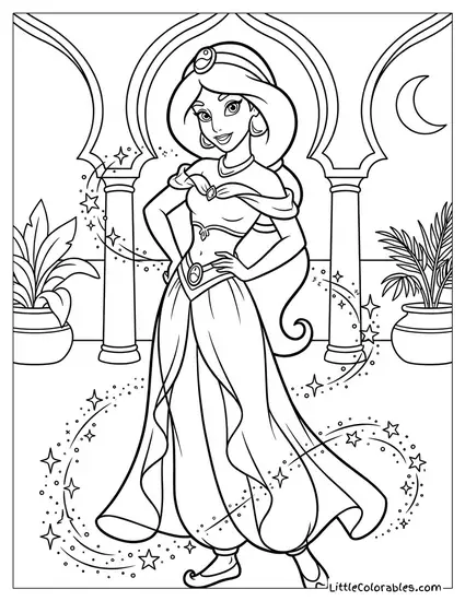 Princess Jasmine Posing with Sparkles Coloring Page
