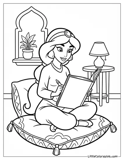 Princess Jasmine Sitting on a Cushion Coloring Page