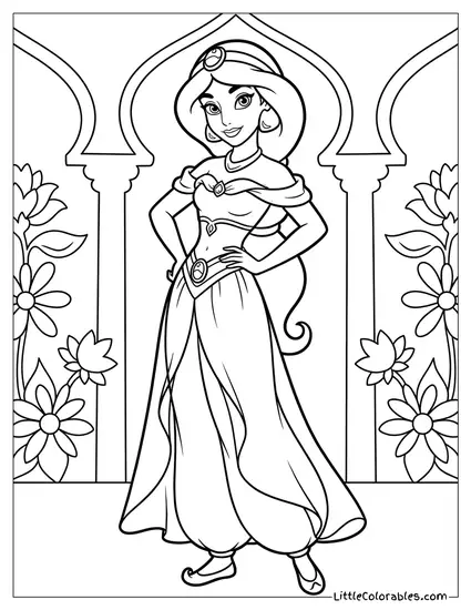 Princess Jasmine Standing with Arms Akimbo Coloring Page