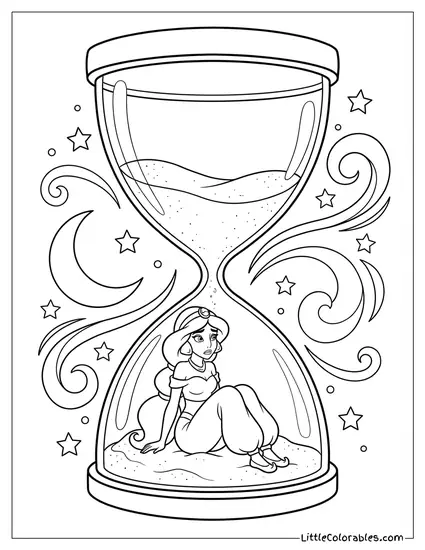 Princess Jasmine Trapped in the Giant Hourglass Coloring Page