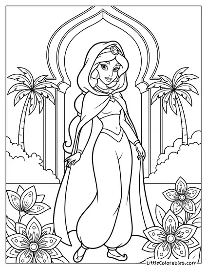 Princess Jasmine Wearing a Cloak Coloring Page