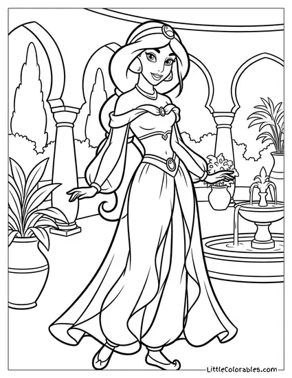 Princess Jasmine Wearing Her Purple Engagement Dress Coloring Page